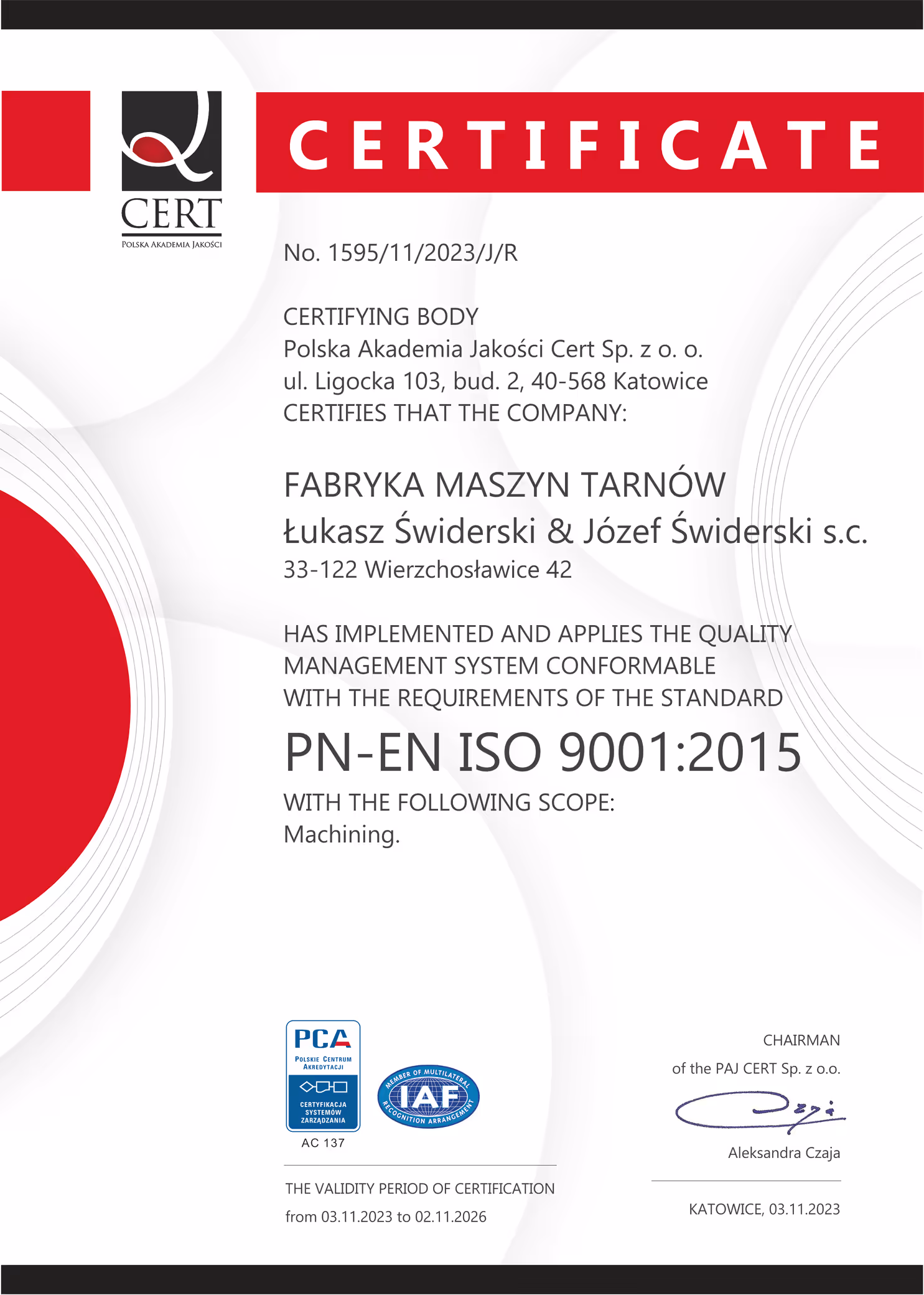 ISO 9001:2015 certificate - English version